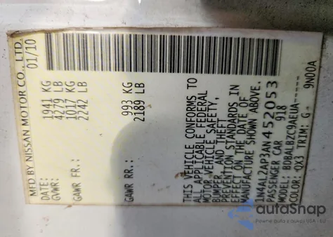 2010 Nissan Altima 2.5 from USA, damaged, VIN 1N4AL2AP3AN452053